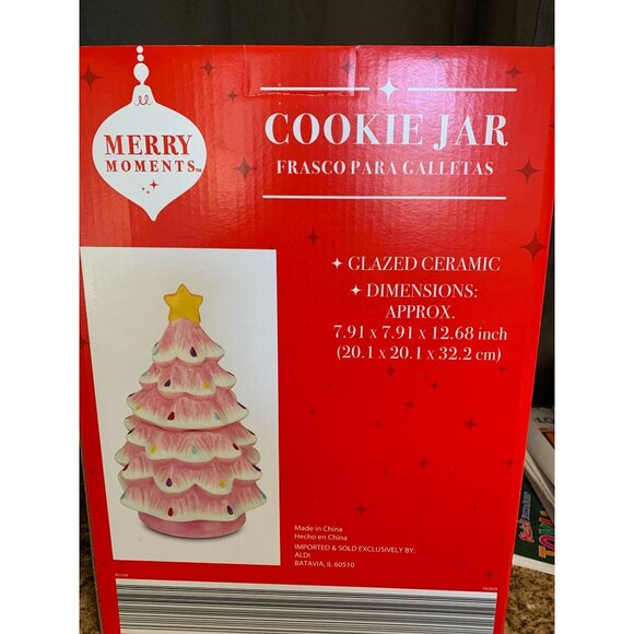 New Merry Moments Pink Cookie Jar Christmas Tree Ceramic ALDI - Picture 3 of 6
